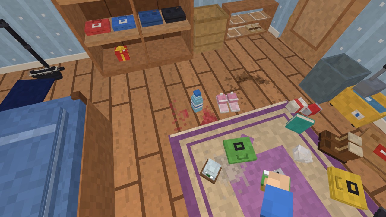 Scrubbing a stain off the bedroom floor